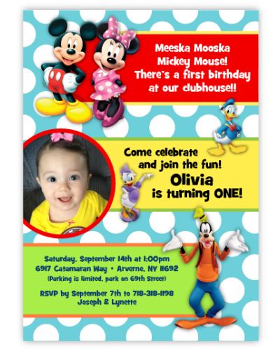 Mickey Mouse & Friends Dots Photo Birthday Invitation