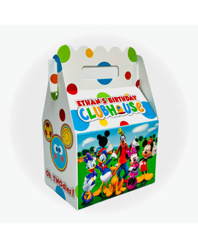 Mickey Mouse Clubhouse White Background Multi Dot Birthday Party Favor Gable Box