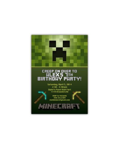 Minecraft Creeper Birthday Party Invitation