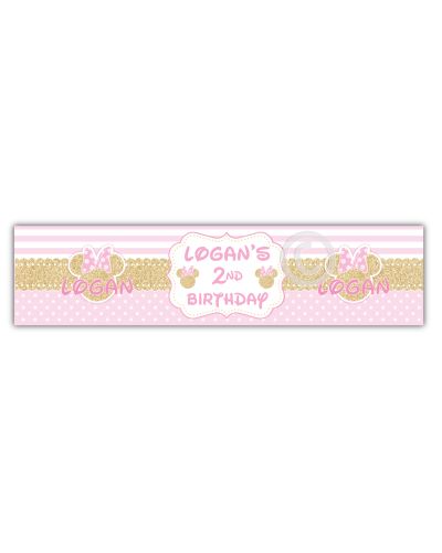Minnie Gold Glitter Party Gable Adhesive Water Bottle Labels