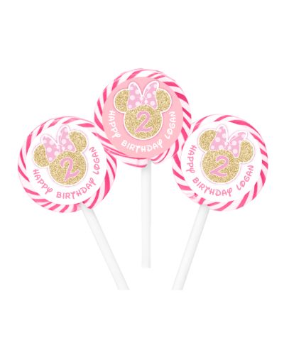 Minnie Gold Glitter Personalized Lollipop Favors