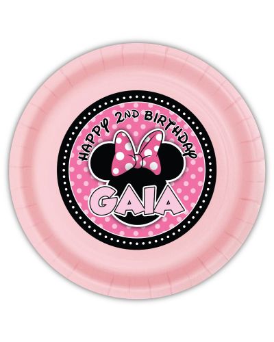 Minnie Mouse Pinky Dot Personalized Party Plates, 9 inch, 12 count