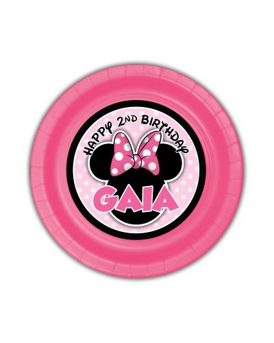 Minnie Mouse Pinky Dot Personalized Party Plates, 7inch, 12count