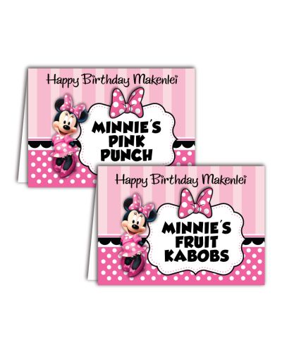 Minnie Mouse Pinky Dot Food Label Table Tents
