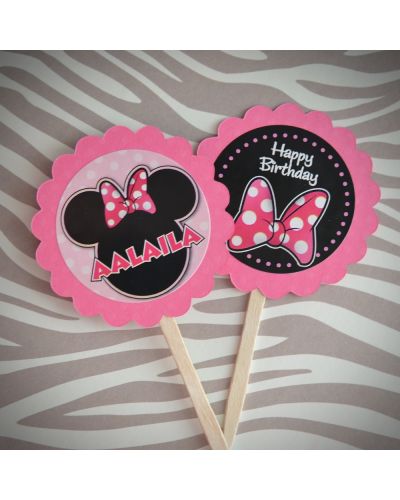 Minnie Mouse Pinky Dot Party Gable Cupcake Picks/Toppers
