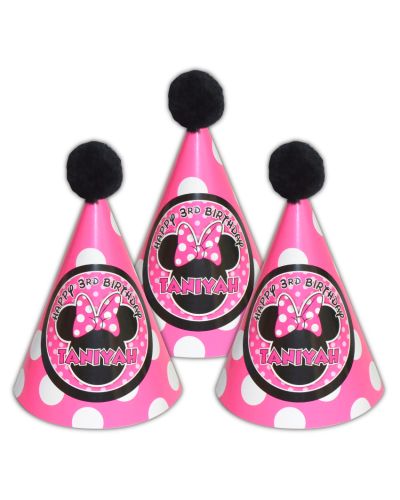 Minnie Mouse Pinky Dot Personalized Guest Party Hats