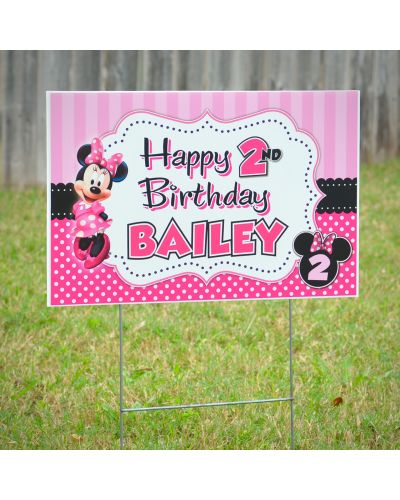 Minnie Mouse Pinky Dot Personalized Party Yard Sign