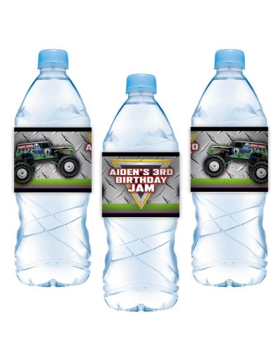 Monster Jam Grave Digger Monster Truck Party Water Bottle Label Stickers