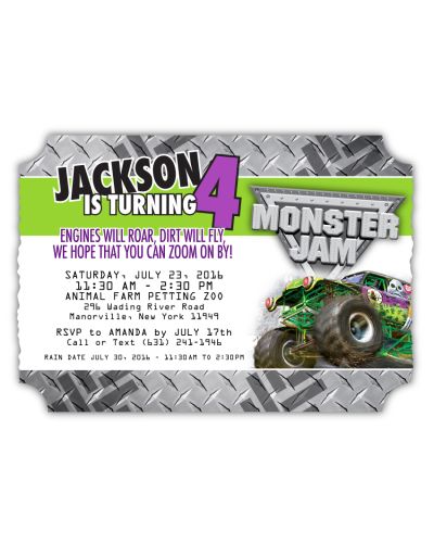 Monster Jam Grave Digger Personalized Die Cut Ticket Invitations