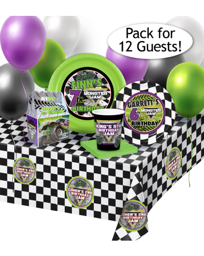 Monster Jam Grave Digger Monster Truck Party Basic Personalized Party Pack for 12, monster jam party supplies, grave digger plates, custom truck cups, party bundle