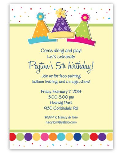 Party Hats Multi Color Birthday Invitation