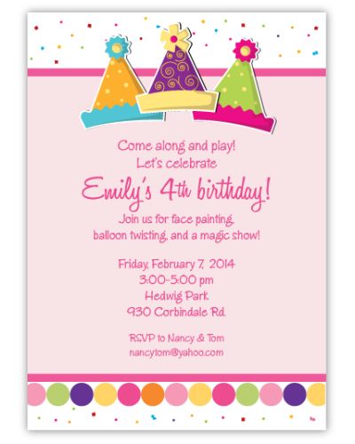 Party Hats Pink Birthday Invitation