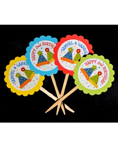 Party Hats Theme Personalized Cupcake Toppers / Picks