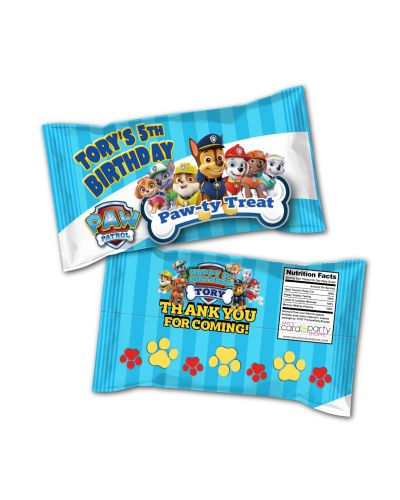 Paw Patrol Rice Krispie Treat Package, personalized party treat label