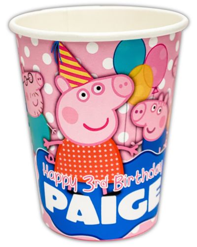 Peppa Pig Birthday Party Cups, personalized hot/cold paper cups to delight your guests.