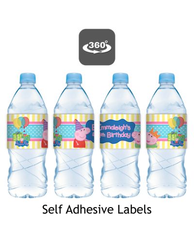 Peppa Pig Birthday Party Water Bottle Labels, self adhesive and moisture resistant