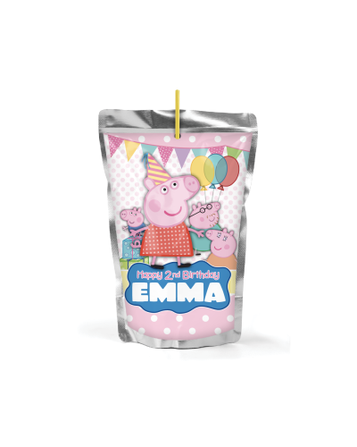 Peppa Pig Birthday Party Juice Pouch, Personalized Labels, 12 count