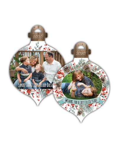Pine and Berries Ornament Die Cut Photo Christmas Card