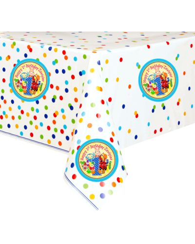 BabyFirst Party Table Cover with Custom TV Favorites Stickers