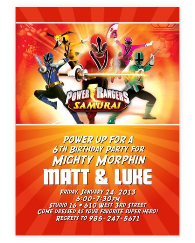 Power Rangers Samurai Birthday Invitation