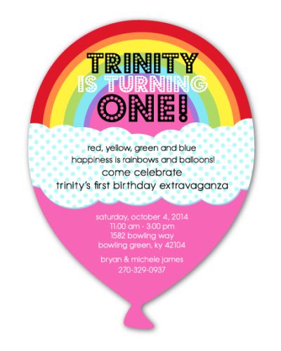 Rainbow Balloon Die Cut Birthday Invitation