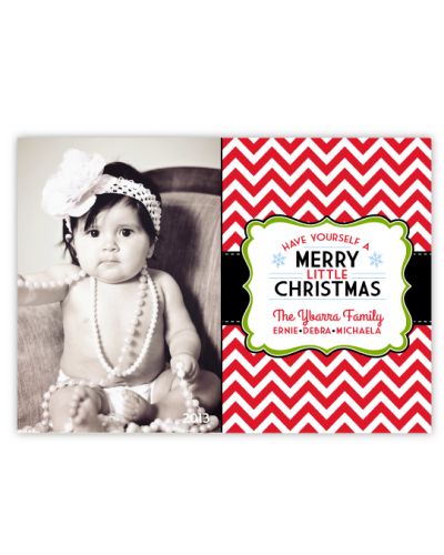 Red Chevron Merry Little Christmas Photo Card