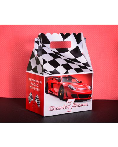 Red Race Car Checkered Flag Racing Party  Personalized Gable Box Party Favor