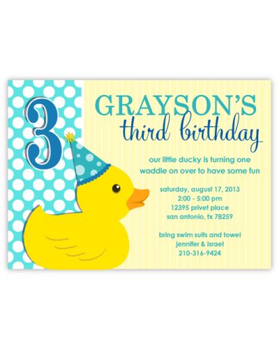 Rubber Ducky Baby Boy Birthday Invitation