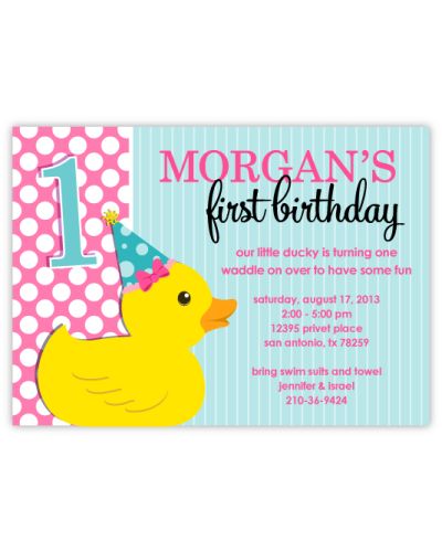 Rubber Ducky Baby Girl Birthday Invitation
