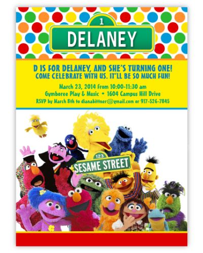Sesame Street Dots Birthday Invitation