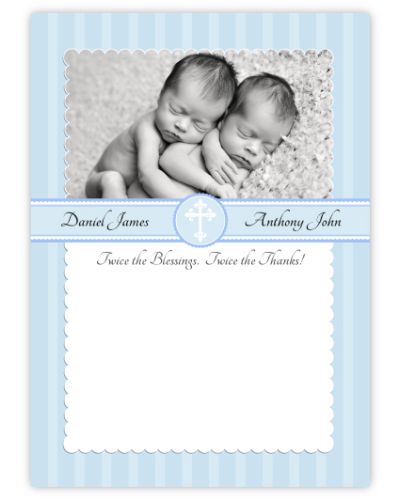 Simply Splendid Baptism Twin Boys Thank You Note Card