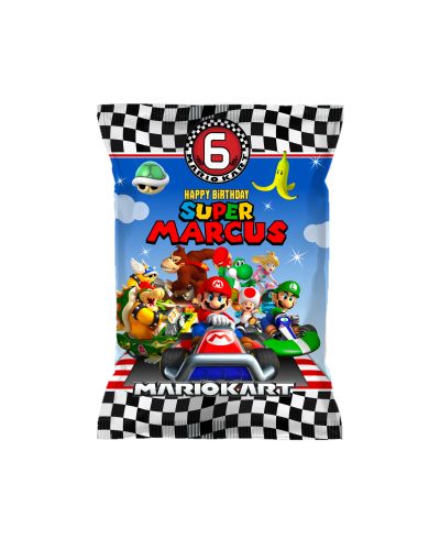 MarioKart Birthday Party Personalized Chip Bags Pouches, 12 count, custom chips label, food bag, custom party food, Mario Kart, Mario Cart, Super Mario Cart, Super Mario Kart party supplies