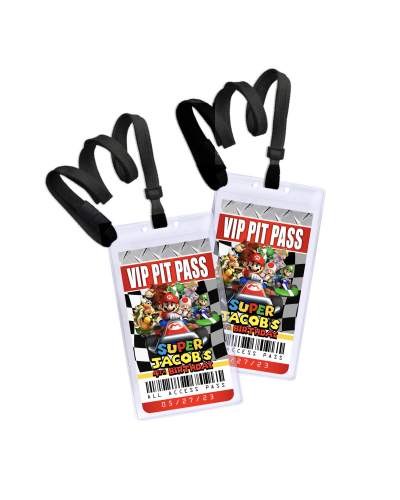 Mario Kart, Super Mario Bros. VIP Pit Pass Lanyard Birthday Invitation or Party Favor