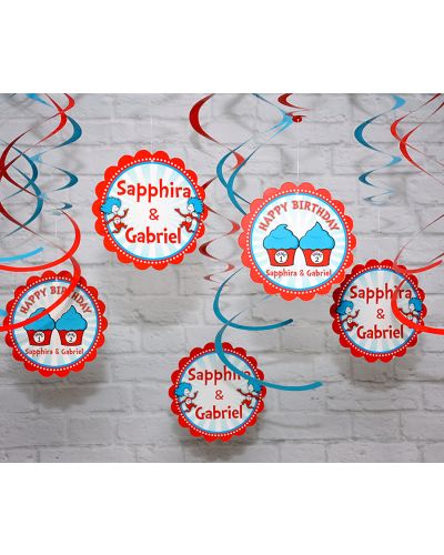 Thing 1 Thing 2 Cupcakes Birthday Party Hanging Swirl Decorations