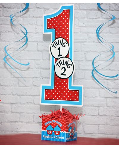Thing 1 Thing 2 Cupcakes Birthday Party, Large Personalized Table Centerpiece BIG ONE