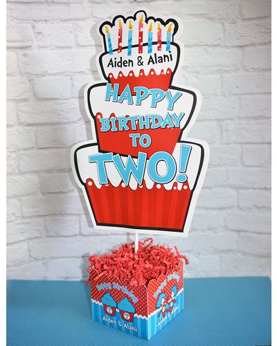 Thing 1 Thing 2 Cupcakes Birthday Party, Large Personalized Table Centerpiece Seussy Cake