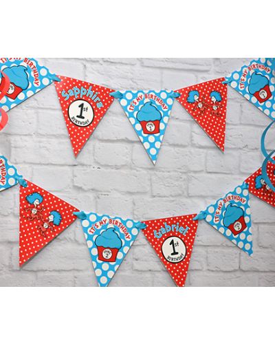 Thing 1 Thing 2 Cupcakes Birthday Party, Personalized High Chair Banner