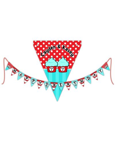 Thing 1 Thing 2 Cupcakes Personalized Happy Birthday Party Ribbon Banner