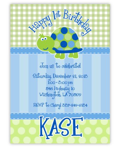 Turtle First Birthday Personalized Invitations