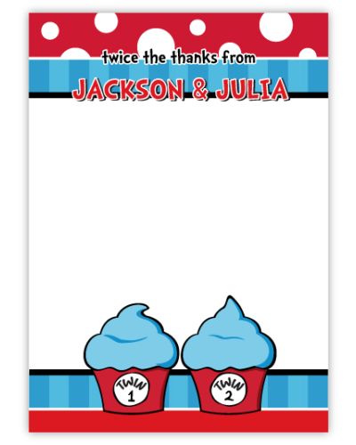 Twin 1 Twin 2 Cupcakes Twins Thank You Note Card