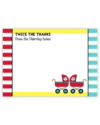 Twin Boys Dr. Seuss Prams Baby Shower Thank You Note Card