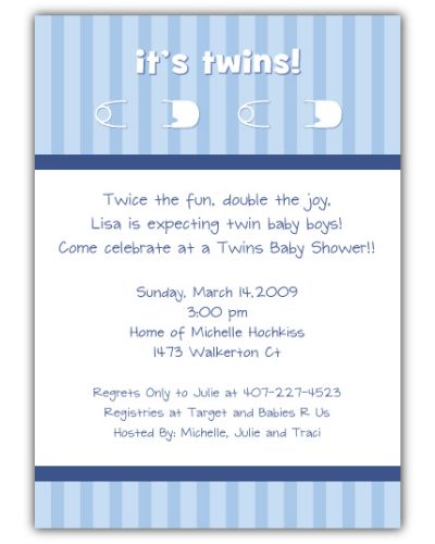 Twins Pins Boy-Boy Baby Shower Invitation