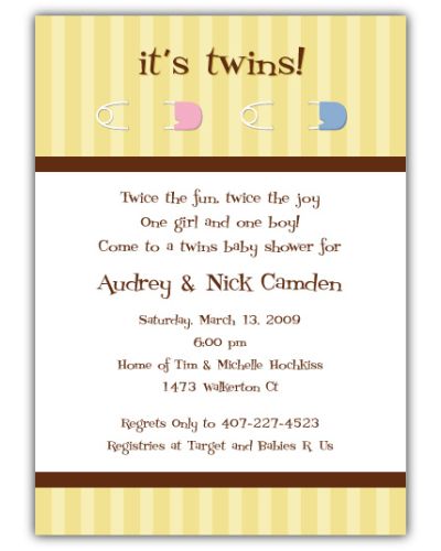 Twins Pins Girl-Boy Baby Shower Invitation