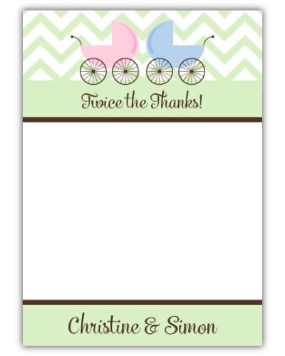 Twins Precious Prams Baby Shower Thank You Note Card