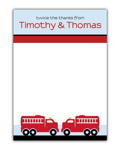 Two Fire Trucks Boys Thank You Note Card