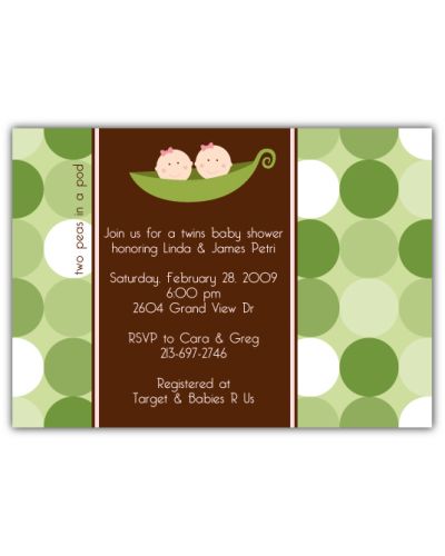 Two Peas in a Pod Twin Girls Baby Shower Invitation
