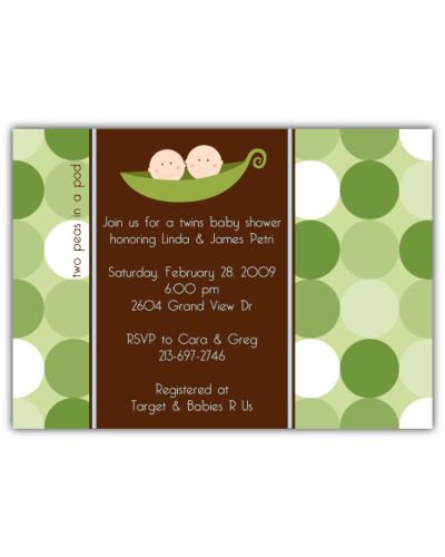 Two Peas in a Pod Twin Boys Baby Shower Invitation