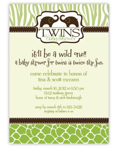 Wild Safari Girl Boy Twins Baby Shower Invitation