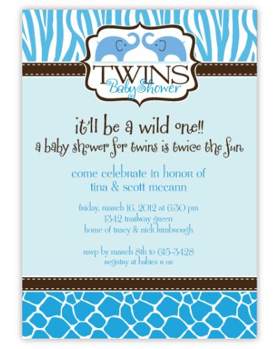 Wild Safari Twin Boys Baby Shower Invitation