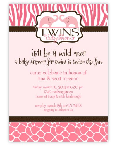 Wild Safari Twin Girls Baby Shower Invitation